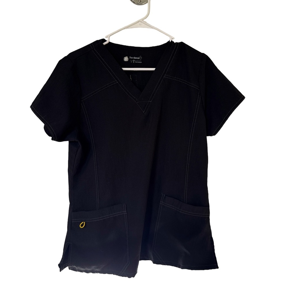 WONDERWINK Four Stretch Women’s Medical Scrub Top Size Medium Black Solid